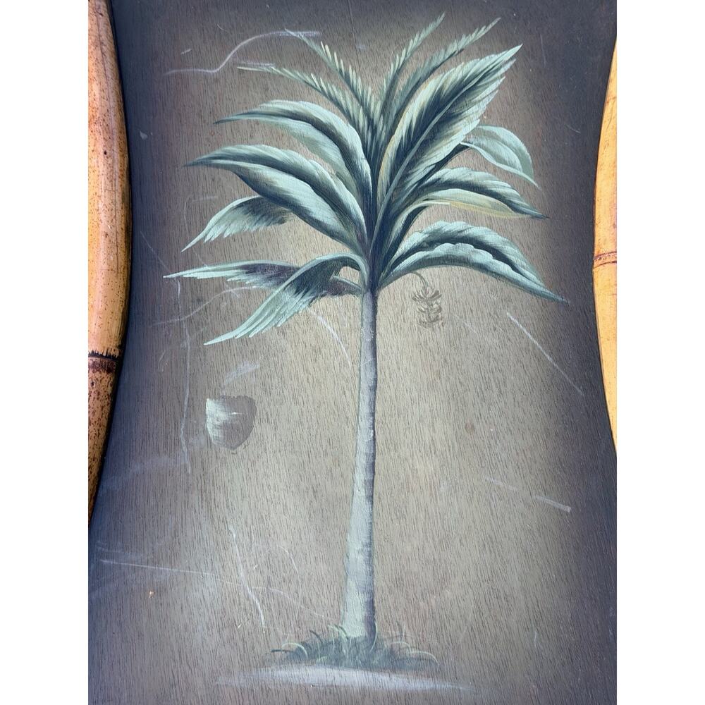 Vintage MCM Adirondack Palm Tree Oil Paintings Bamboo Frames Tiki Art Decor - Picture 6 of 9